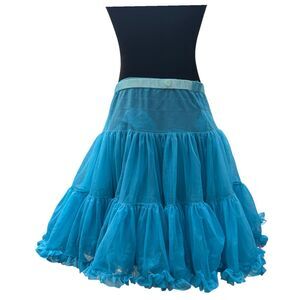 Malco Modes Teal Blue Tiered Petticoat Ruffle Skirt Crinoline Small